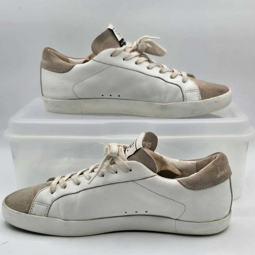 Sam Edelman Aubrie Shoes Womens Size 8 White Leather Suede Low Top Sneakers